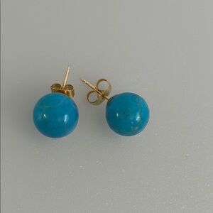 14k real solid gold turquoise stones earrings